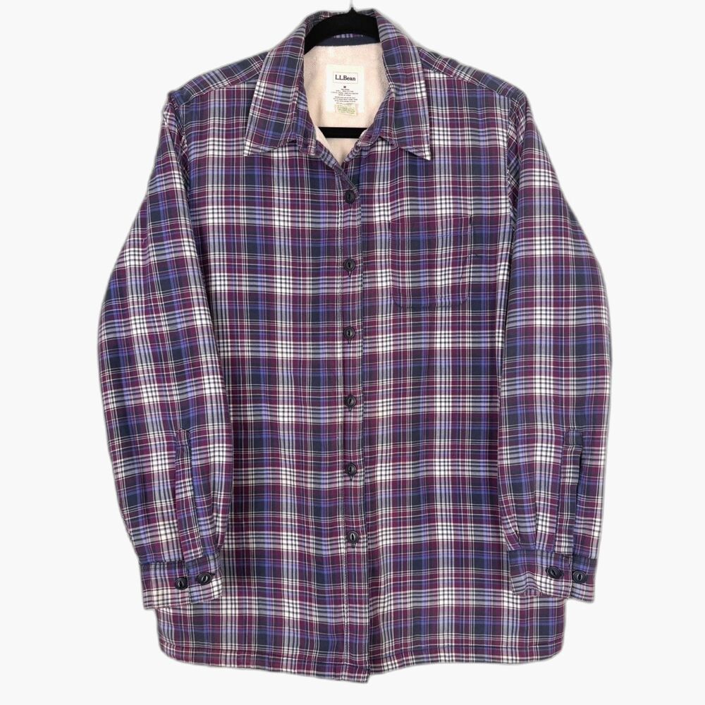 LL Bean Plaid Shirt Jacket Womens Medium Fleece Lined Shacket